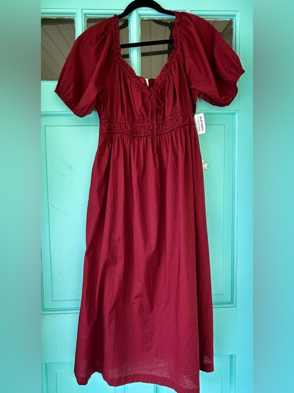 New Old Navy Wine Red/Burgundy Puff-Sleeve Midi Dress